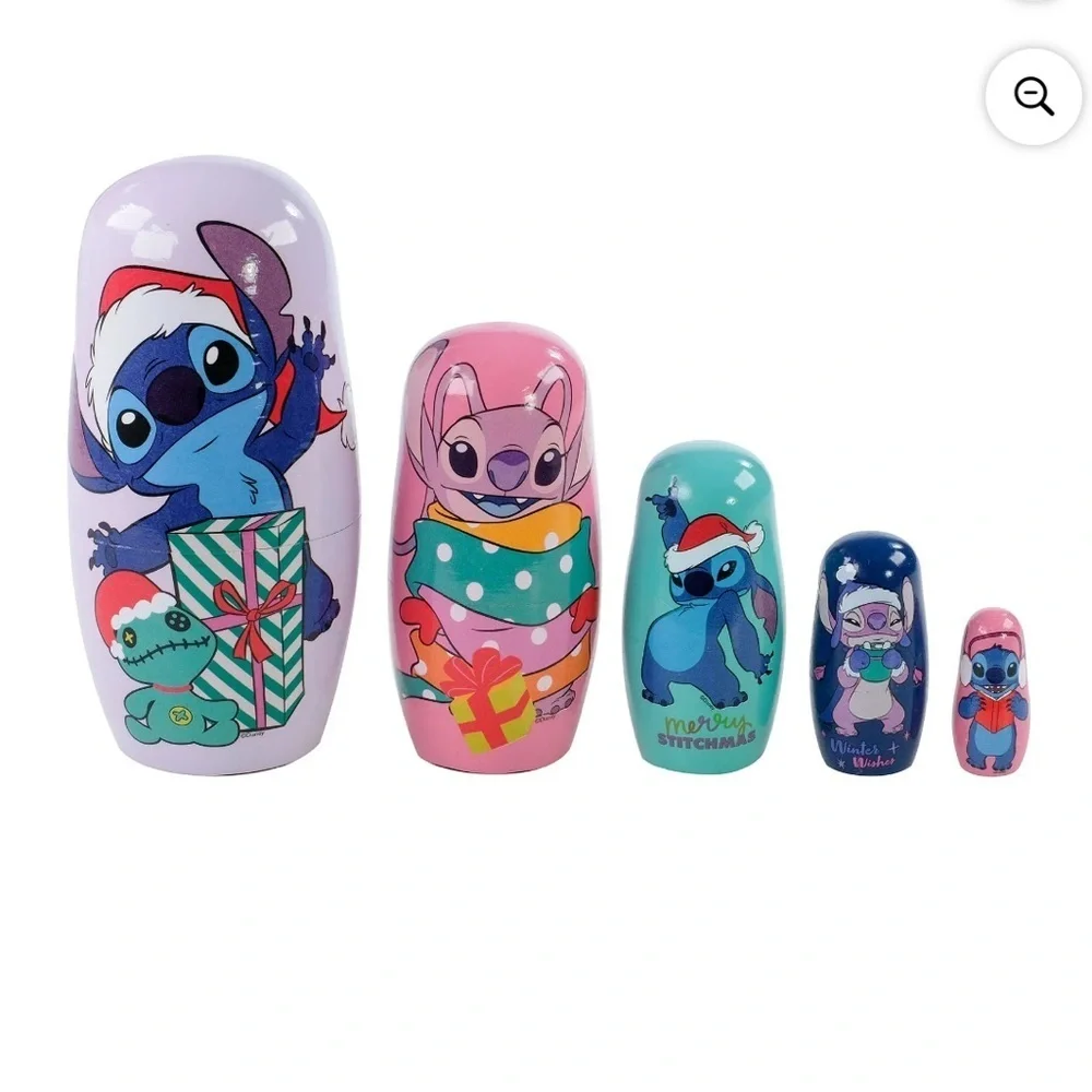 Disney Stitch Christmas Nesting Dolls NEW Decor Wooden Angel